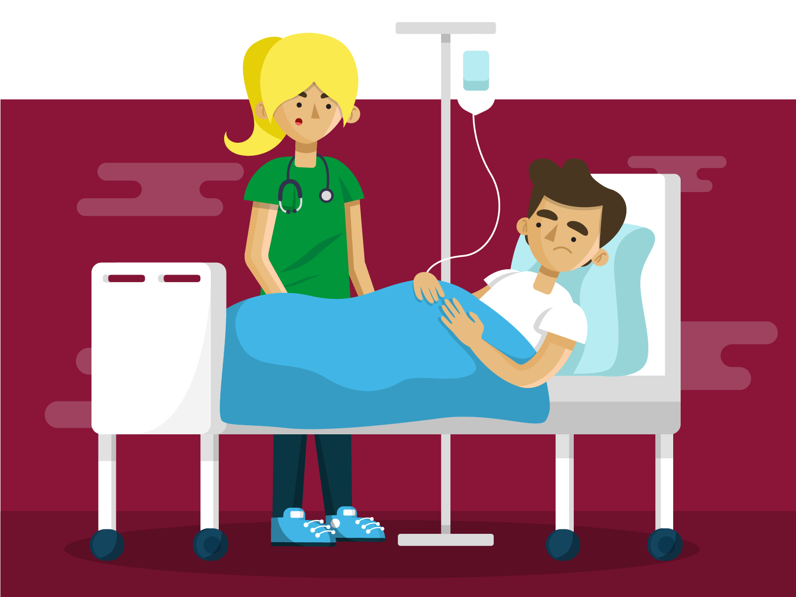 Patient in bed receiving care