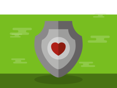 A shield with a love heart emblem