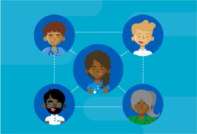 Conversationnetwork between 5 people of many races and roles