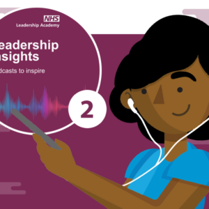 Leadership Insights podcast 2, person wearing headphones and looking at their phone