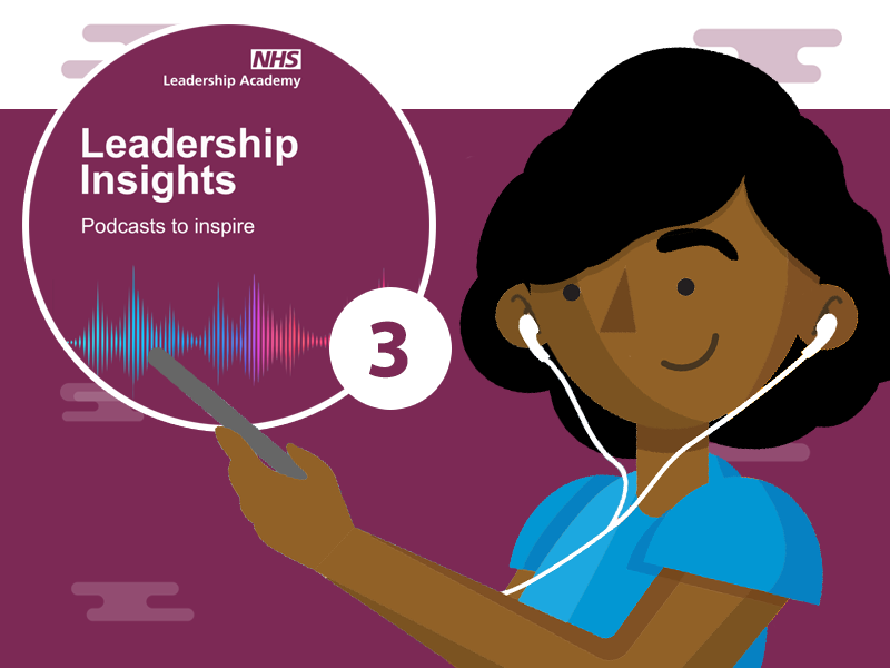 Leadership Insights podcast 3, person wearing headphones and looking at their phone